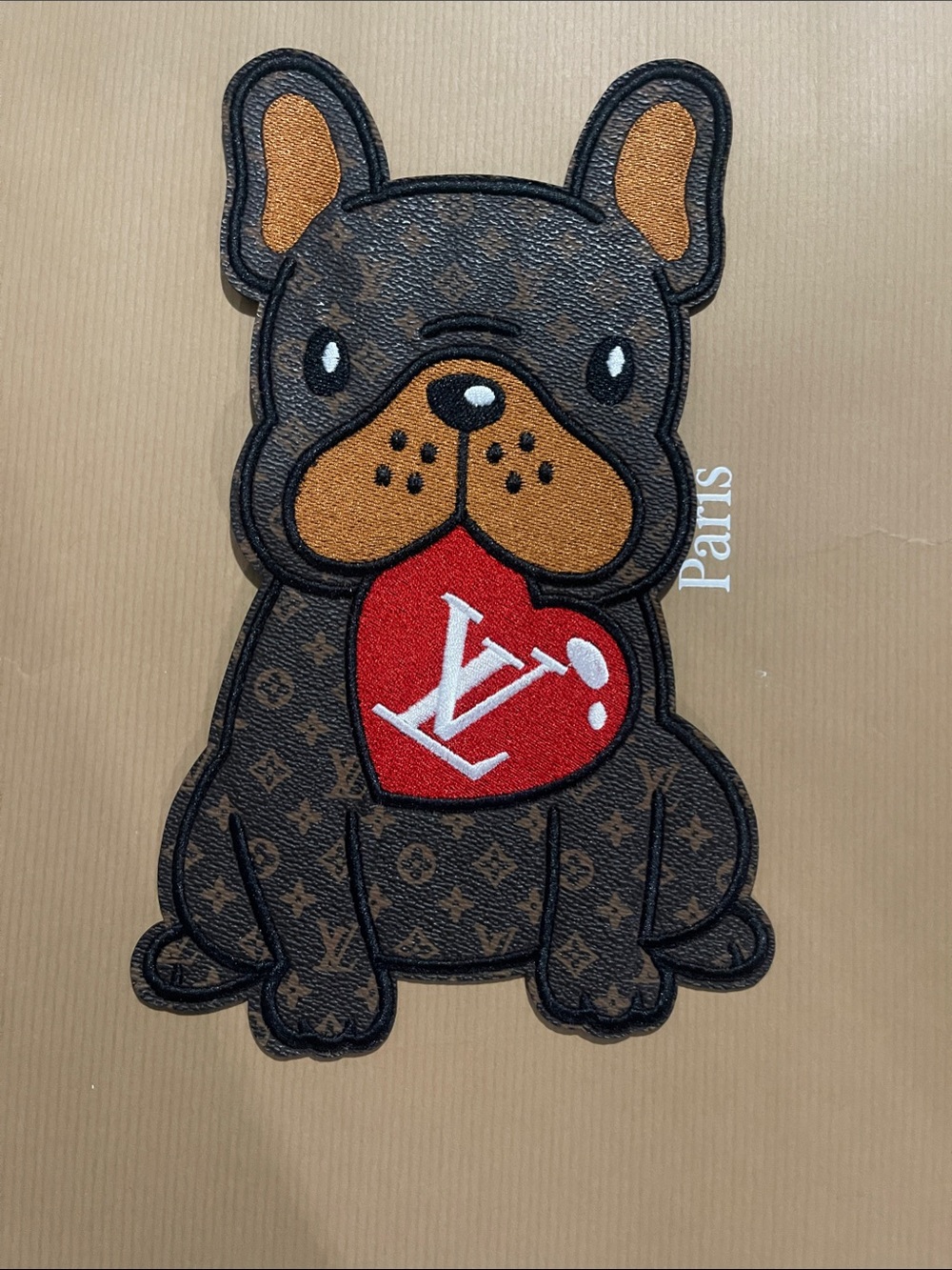 Large Iron on Patch Designer-Inspired Brown Dog Patch with Red Heart Accent